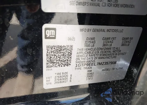 2021 GMC Sierra 1500 4Wd Short Box At4 из США, поврежденный, VIN 1GTP9EEL7MZ357908